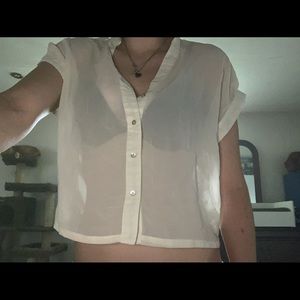 Cute white see through button up blouse 🔥